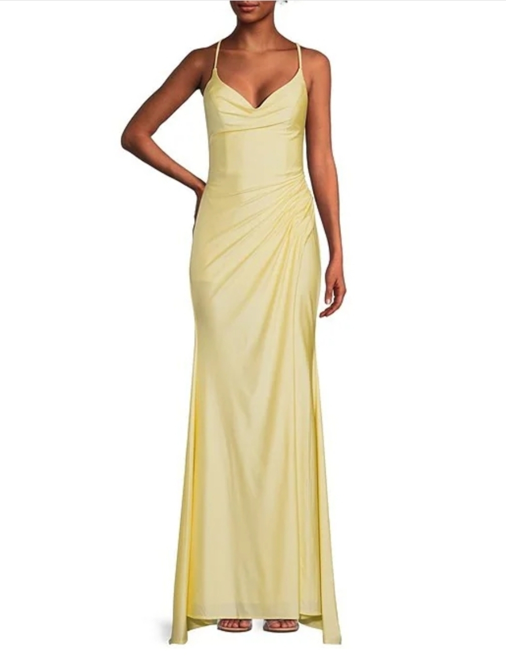 GB Ruched Lace-Up Back Long Maxi Formal Dress Size 11 - Pale Yellow